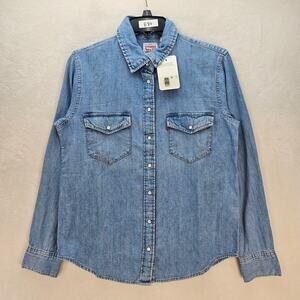 LEVI'S WOMEN'S SMALL ICONIC WESTERN DENIM SHIRT MEDIUM WASH OLD 517